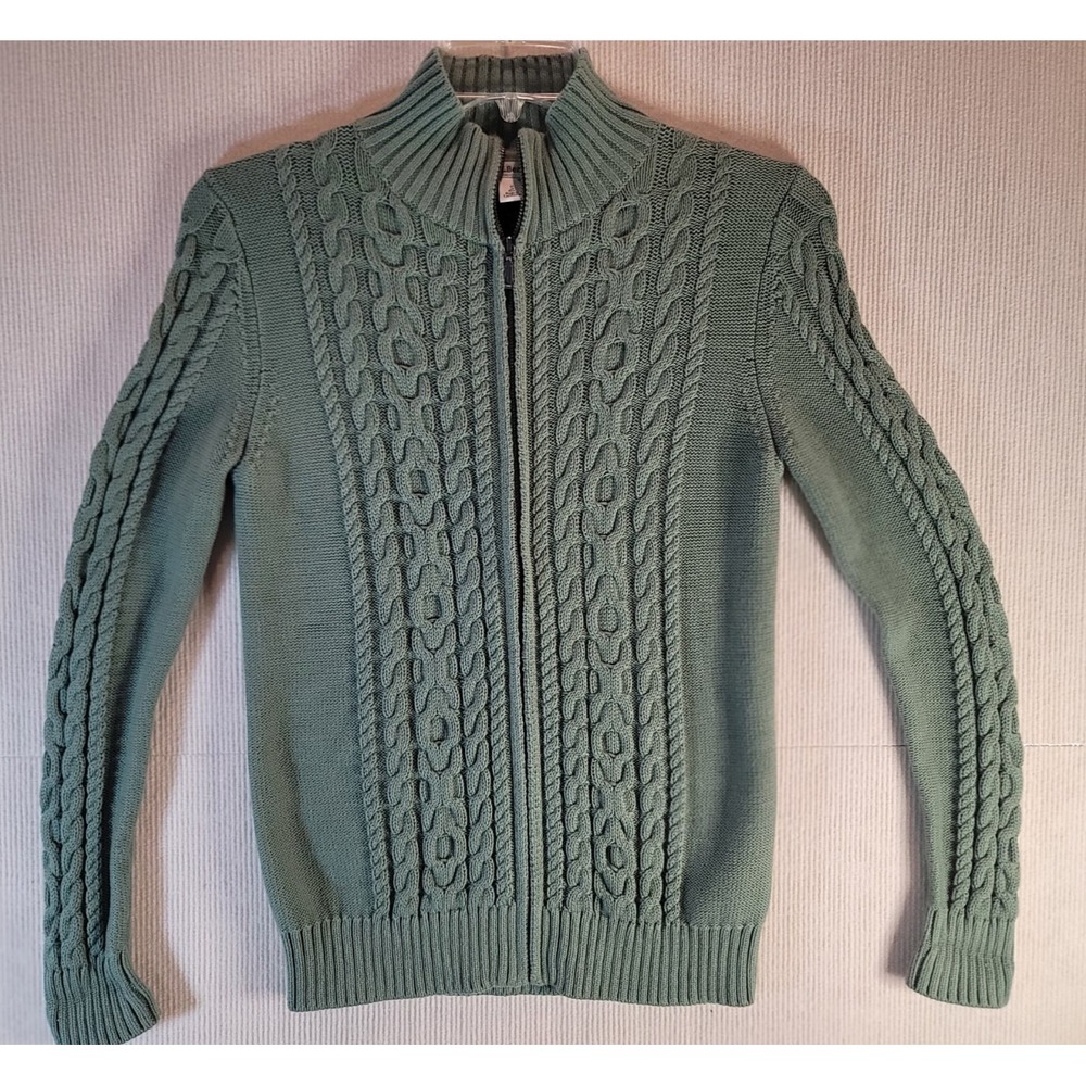 L.L.Bean full zip sweater sage green Large cable knit size small